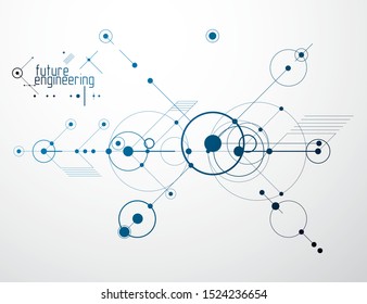 Engineering technology vector wallpaper made with circles and lines. Technical drawing abstract background.