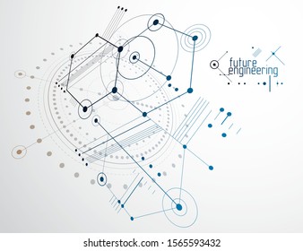 Engineering technology vector wallpaper made with hexagons, circles and lines. Technical drawing abstract background.