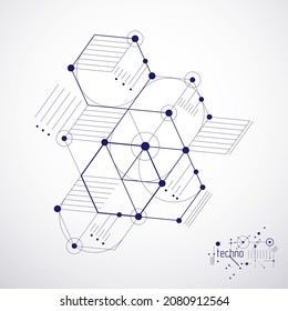 Engineering technology vector wallpaper made with hexagons, circles and lines. Technical drawing abstract background.
