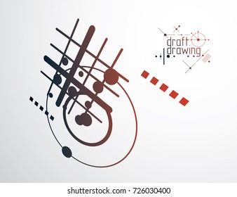 Engineering technology vector wallpaper made with circles and lines. Technical drawing abstract background. Art graphic illustration.