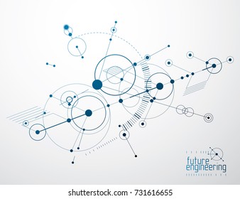 Engineering Technology Vector Wallpaper Made With Circles And Lines. Technical Drawing Abstract Background.