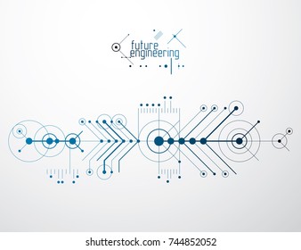 Engineering technology vector wallpaper made with circles and lines. Technical drawing abstract background.