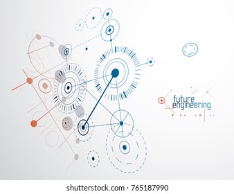Engineering technology vector wallpaper made with circles and lines. Technical drawing abstract background.