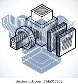 Engineering three-dimensional construction, abstract vector trigonometric shape.