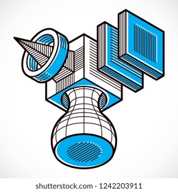 Engineering three-dimensional construction, abstract vector trigonometric shape.