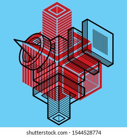 Engineering three-dimensional construction, abstract vector trigonometric shape.