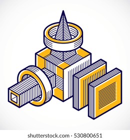 Engineering three-dimensional construction, abstract vector trigonometric shape.