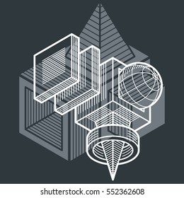 Engineering three-dimensional construction, abstract vector trigonometric shape.