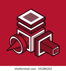 Engineering three-dimensional construction, abstract vector trigonometric shape.