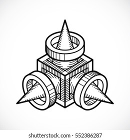 Engineering three-dimensional construction, abstract vector trigonometric shape.