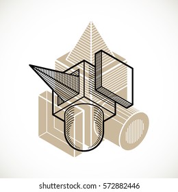 Engineering three-dimensional construction, abstract vector trigonometric shape.