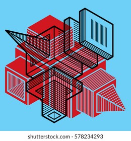 Engineering three-dimensional construction, abstract vector trigonometric shape.