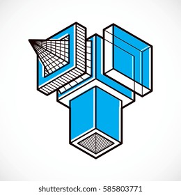 Engineering three-dimensional construction, abstract vector trigonometric shape.