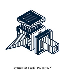 Engineering three-dimensional construction, abstract vector trigonometric shape.