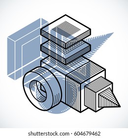 Engineering three-dimensional construction, abstract vector trigonometric shape.