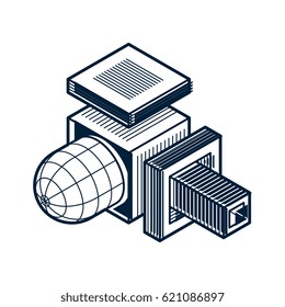 Engineering three-dimensional construction, abstract vector trigonometric shape.