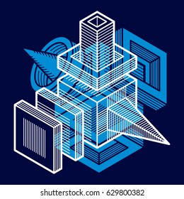 Engineering three-dimensional construction, abstract vector trigonometric shape.