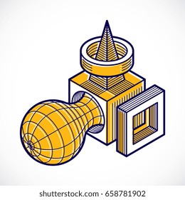 Engineering three-dimensional construction, abstract vector trigonometric shape.