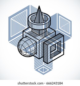 Engineering three-dimensional construction, abstract vector trigonometric shape.