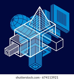 Engineering three-dimensional construction, abstract vector trigonometric shape.