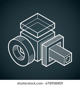 Engineering three-dimensional construction, abstract vector trigonometric shape.
