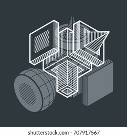 Engineering three-dimensional construction, abstract vector trigonometric shape.