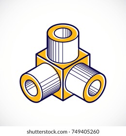 Engineering three-dimensional construction, abstract vector trigonometric shape.