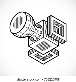 Engineering three-dimensional construction, abstract vector trigonometric shape.