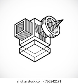 Engineering three-dimensional construction, abstract vector trigonometric shape.