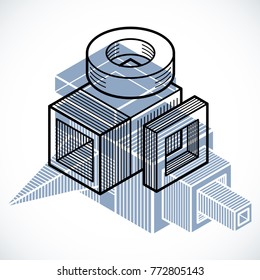 Engineering three-dimensional construction, abstract vector trigonometric shape.