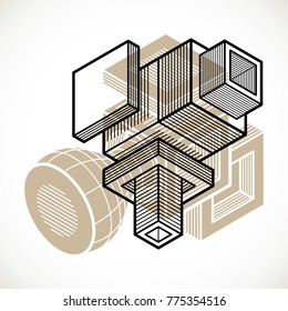 Engineering three-dimensional construction, abstract vector trigonometric shape.