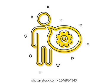 Engineering tool sign. Cogwheel icon. Man talk symbol. Yellow circles pattern. Classic cogwheel icon. Geometric elements. Vector