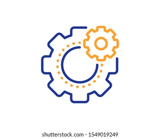 Engineering tool sign. Cogwheel line icon. Cog gear symbol. Colorful outline concept. Blue and orange thin line cogwheel icon. Vector