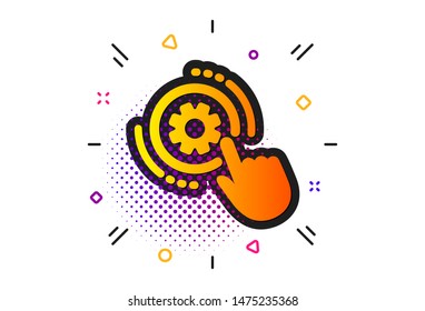 Engineering tool sign. Halftone circles pattern. Cogwheel settings icon. Cog gear symbol. Classic flat cogwheel settings icon. Vector