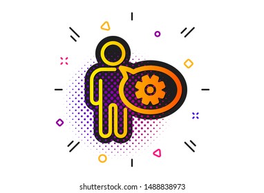 Engineering tool sign. Halftone circles pattern. Cogwheel icon. Man talk symbol. Classic flat cogwheel icon. Vector