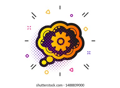 Engineering tool sign. Halftone circles pattern. Cogwheel chat icon. Cog gear symbol. Classic flat cogwheel icon. Vector