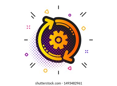 Engineering tool sign. Halftone circles pattern. Cogwheel icon. Cog gear, refresh settings symbol. Classic flat cogwheel icon. Vector