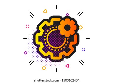 Engineering tool sign. Halftone circles pattern. Cogwheel icon. Cog gear symbol. Classic flat cogwheel icon. Vector