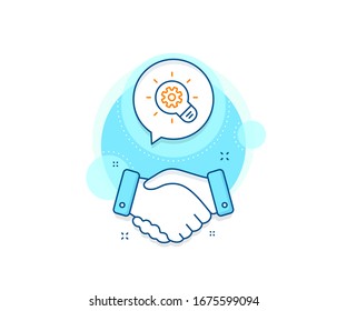 Signo de herramienta de ingeniería. Icono de complejo de trato de apretón de manos. Icono de línea del volante. Símbolo de la bombilla de ideas. El acuerdo da la mano en la pancarta. Signo del volante. Vector