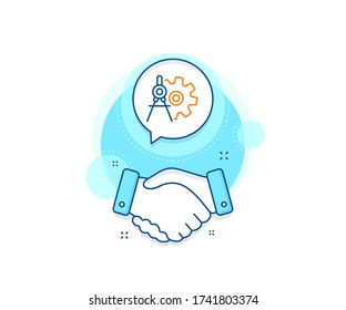 Signo de herramienta de ingeniería. Icono complejo de trato de apretón de manos. Icono de línea de los divisores de ruedas de coagulación. Símbolo del engranaje de cog. Banner que da la mano al acuerdo. Señal de los divisores de las ruedas de coagulación. Vector