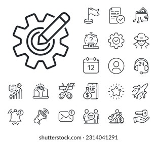 Signo de herramienta de ingeniería. Salaryman, igualdad de género e iconos de la descripción de timbre. Icono de la línea del volante. Editar el símbolo de configuración. Señal de la línea del volante. Icono de marcador de posición de perfil o espía. Vector