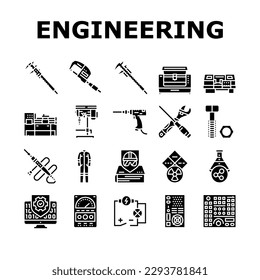 Engineering-Tool arbeiten mit Schlüssel-Symbole setzen Vektorgrafik. Zahnradspanner, Ingenieurindustrie, Reparatur-Computer, Technik, Mechaniker, Hammer-Ingenieurwerkzeuge Arbeiten mit Piktogramm-Zeichnungen