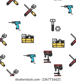 engineering tool work wrench vector seamless pattern thin line illustration