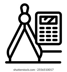 Engineering tools compass and calculator representing technical drawing and mathematical calculations