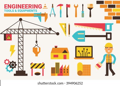 Engineering with tools, engineer, icons infographic concept illustration