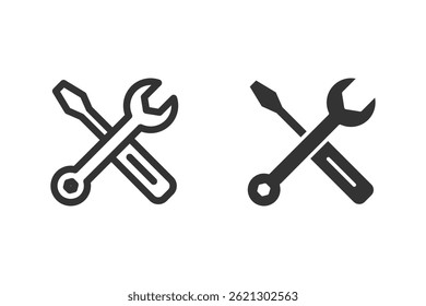 Engineering Tools Icon. including a screwdriver and a wrench. Suitable for use in design, web development, and various other projects requiring a symbol of repair, construction, or settings