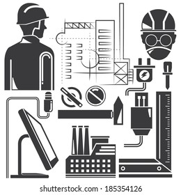 engineering tools and industrial management icons set