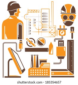 engineering tools and industrial management icons set