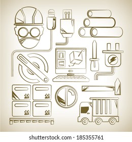 engineering tools and industrial management icons set