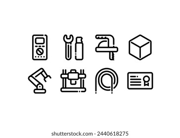 Engineering tools and laboratory equipment vector line icons